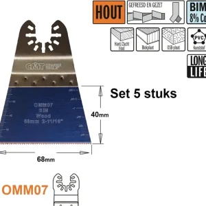 Uitverkoop CMT OMM07-x5 Multitoolzaagblad voor hout 68 mm 5 Stuks