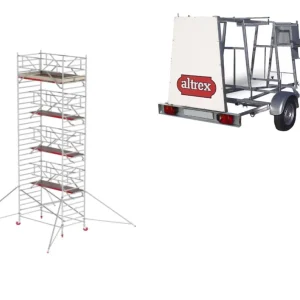 Weekendaanbieding Altrex TX420022AANHANGERDELUXE RS TOWER 42-S 10,2m werkhoogte Hout 2.45 Safe-Quick 2 Guardrail + Steigeraanhanger DeLuxe 185/245