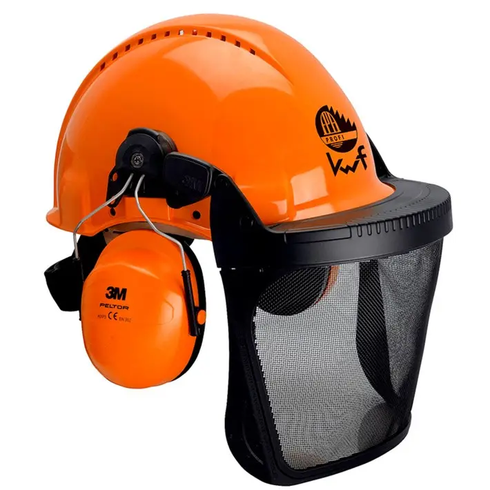 3M 7.21.15.331.55 Helmcombinatie voor de bosbouw, G3000 oranje helm, H31 Oorkappen, metalen gelaatsscherm 5C Gecertificeerd