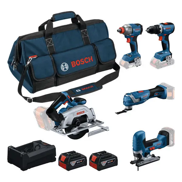 Aanbieding Bosch Blauw 0615A500BV Accutoolkit 5-toolkit 18V GSR 18V-65, GDX 18V-285, GKS 18V-57-2, GOP 18V-34, GST 18V-125 S 2x GBA 5.0Ah accu's en lader GAL 12V-18V-80 in toolbag